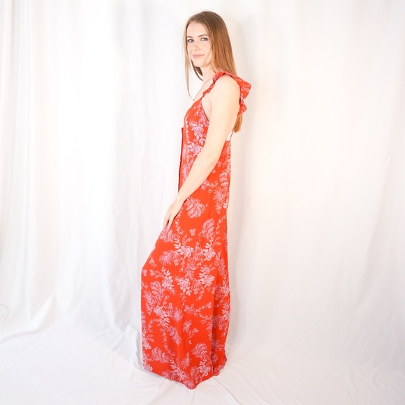 Free People Be The One Jumpsuit Floral Ruffle Red - Picture 5 of 8
